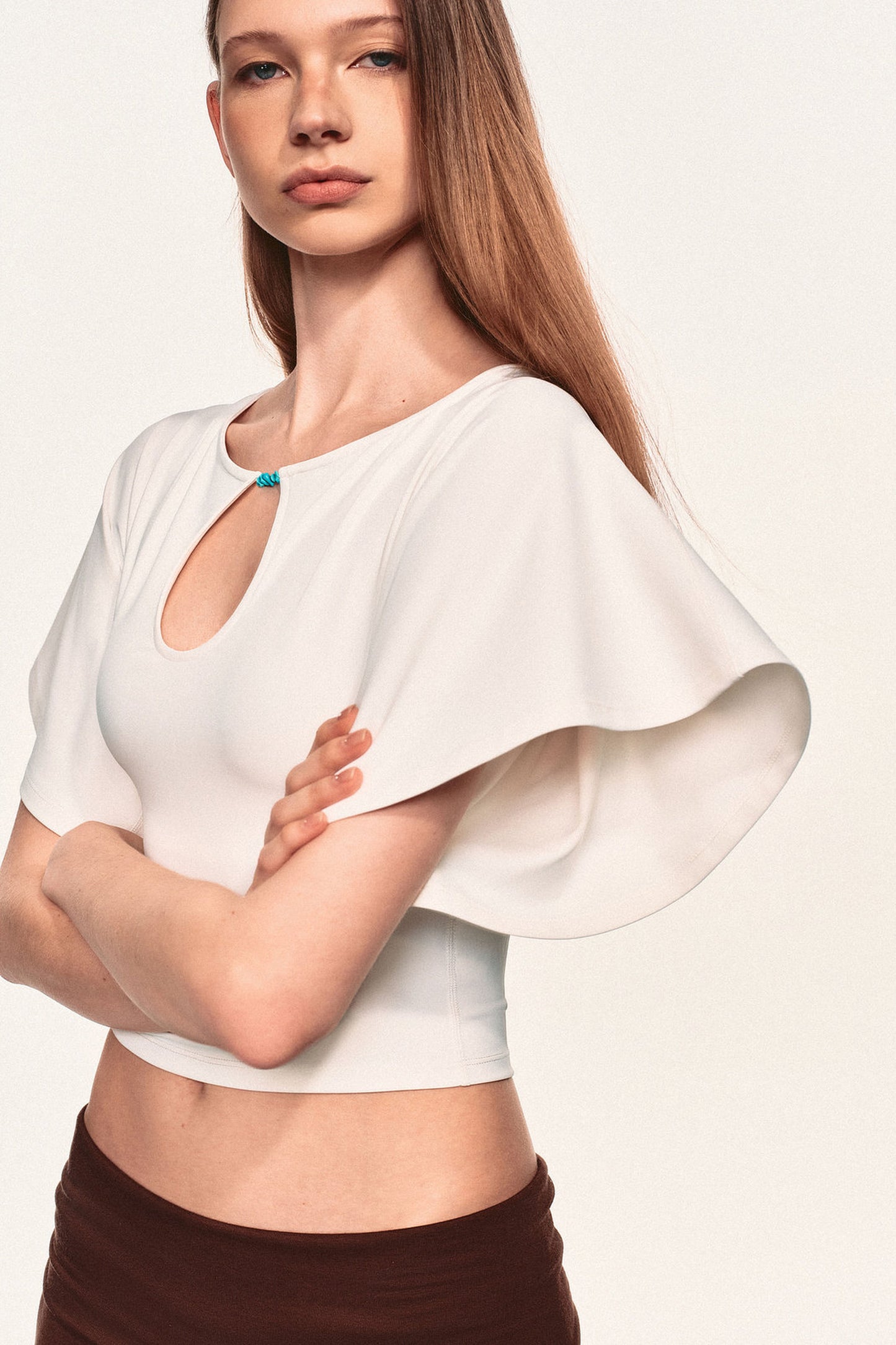 Water Drop Cutout Flutter Sleeve Blouse