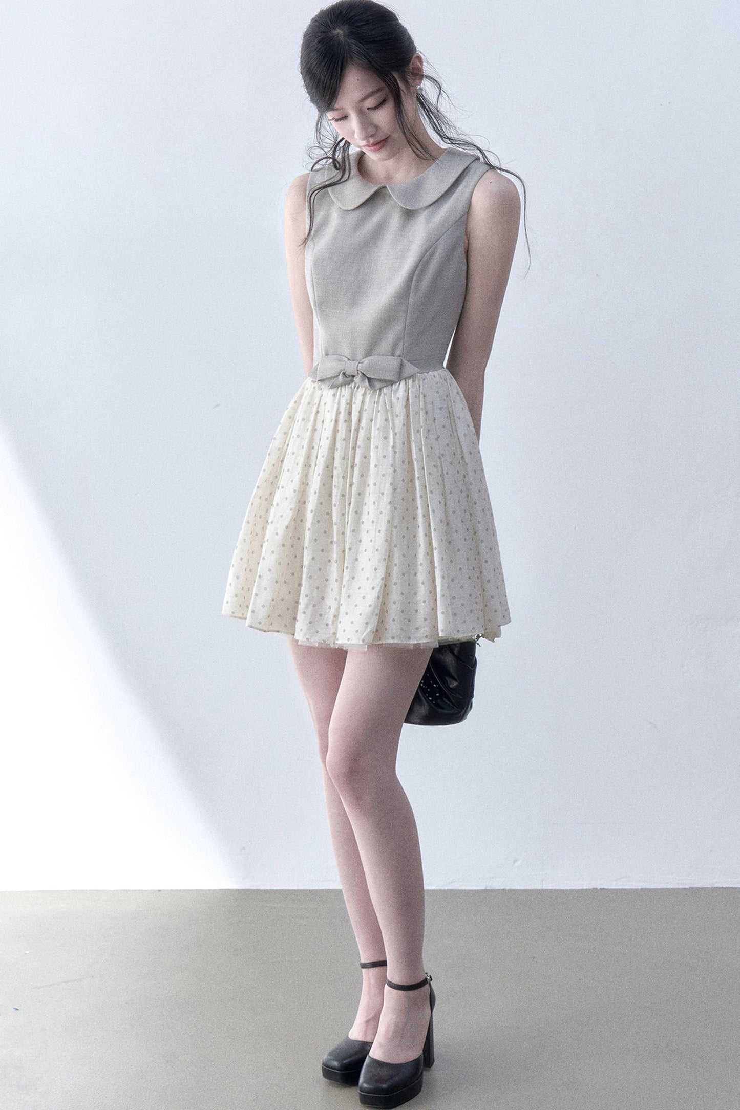 Light Tea Gray Polka Dot Dress