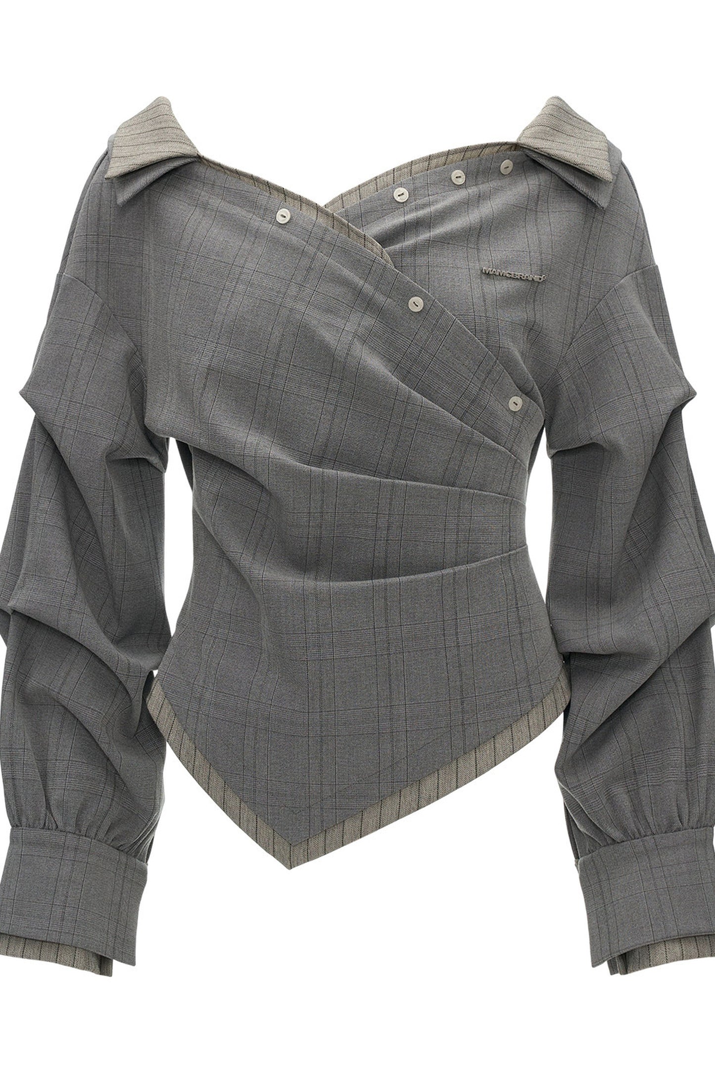 Irregular Textured Plaid Off-Shoulder Shirt