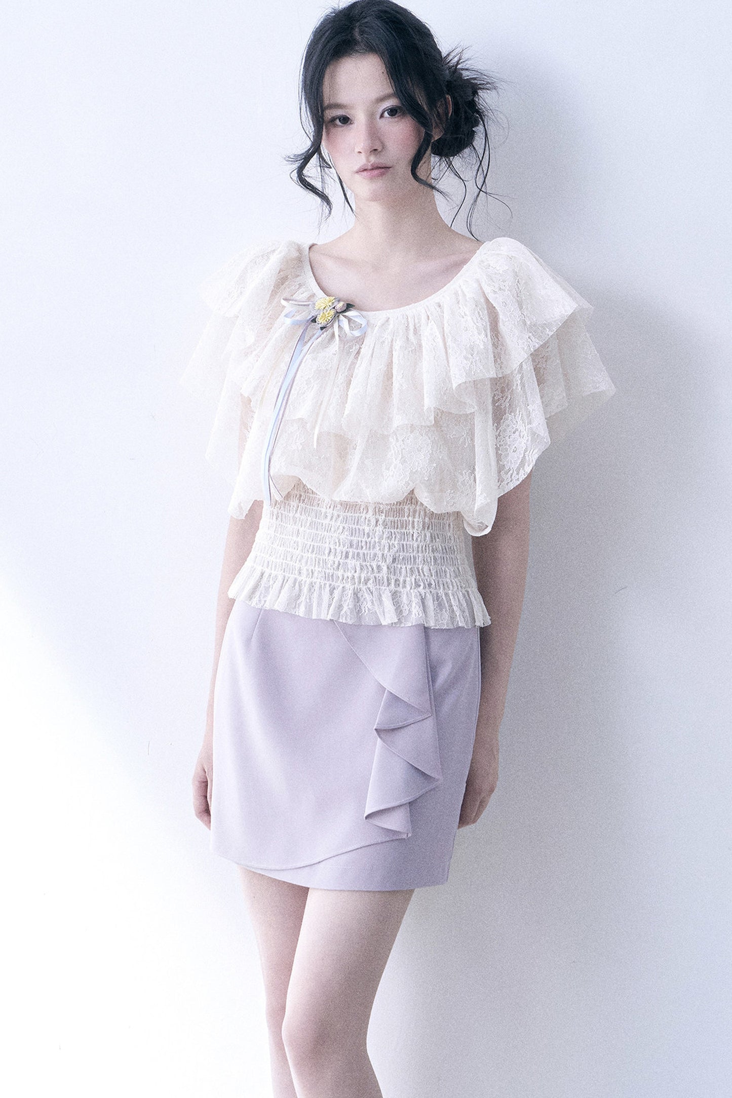 Layered Lace Ruffle Smocked Top