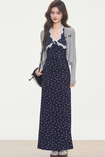 Lace Knit Dress Cardigan Set-Up