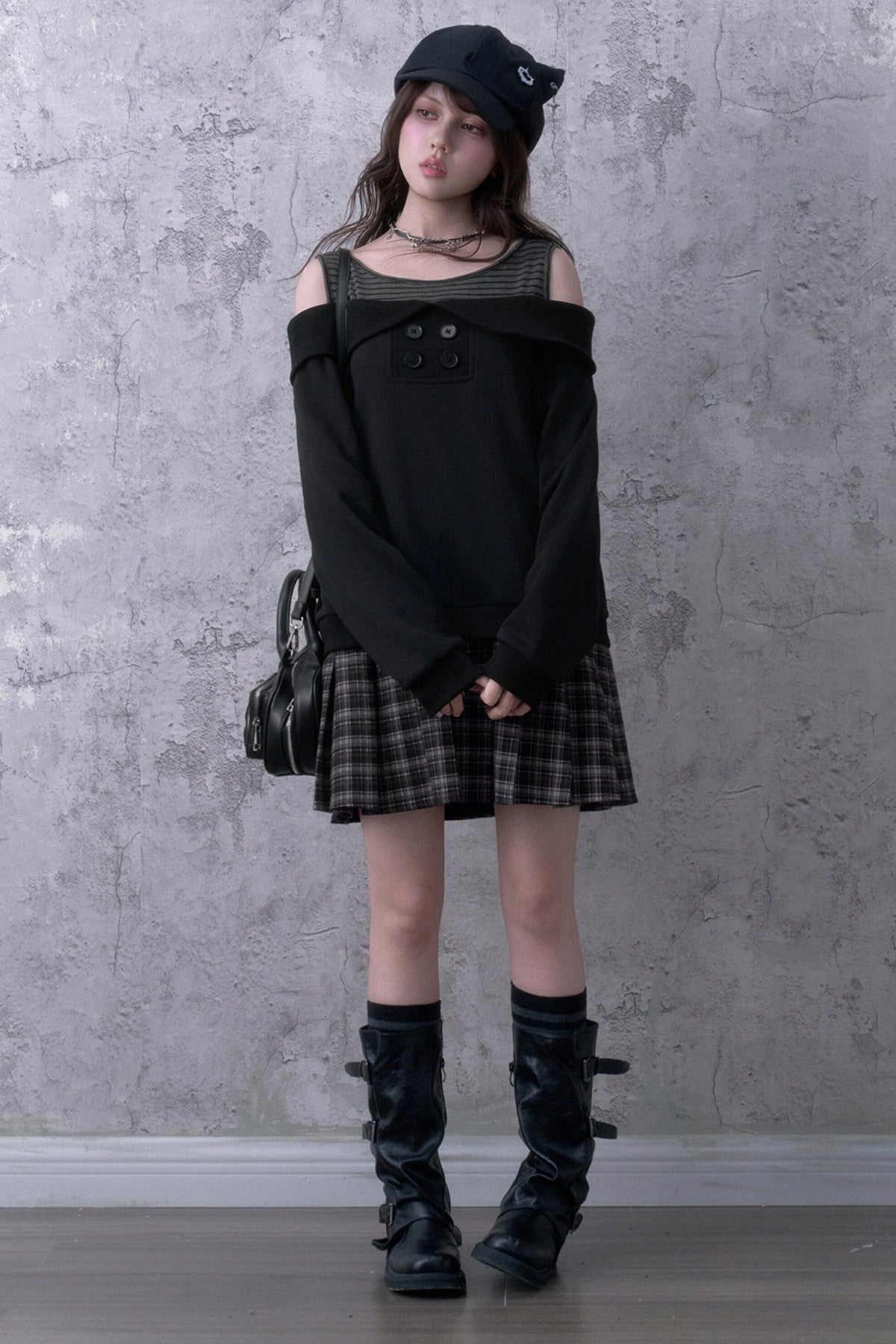 Layered-Look Pleated Sweatshirt Dress