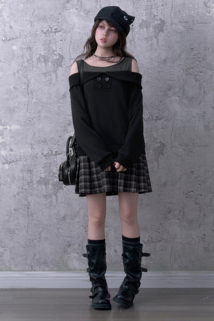 Layered-Look Pleated Sweatshirt Dress