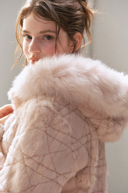 Quilted Faux Rabbit Fur Hooded Jacket