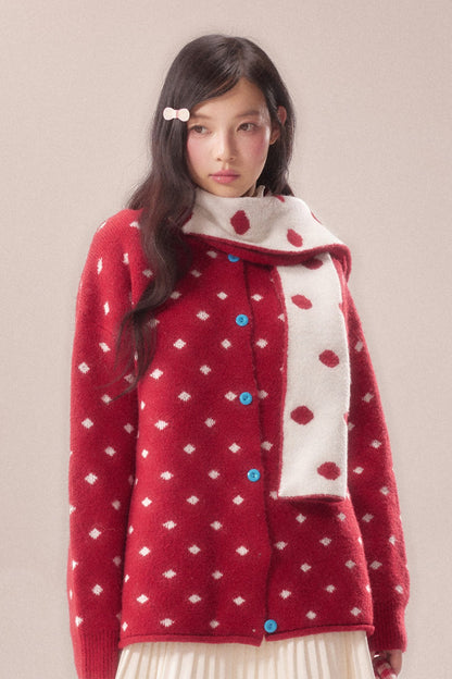 Polka Dot Scarf Knit Cardigan