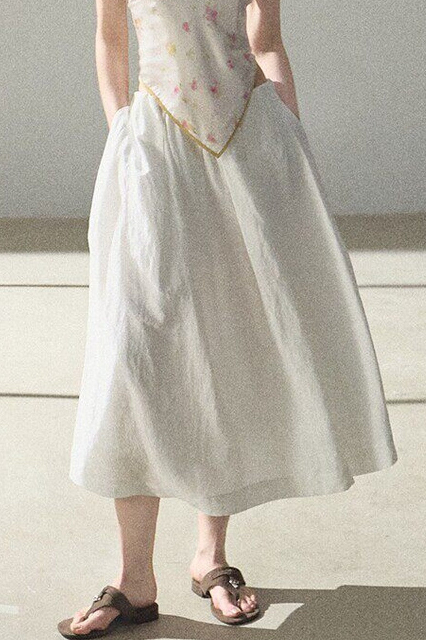 A-Line Lyocell Linen Midi Skirt