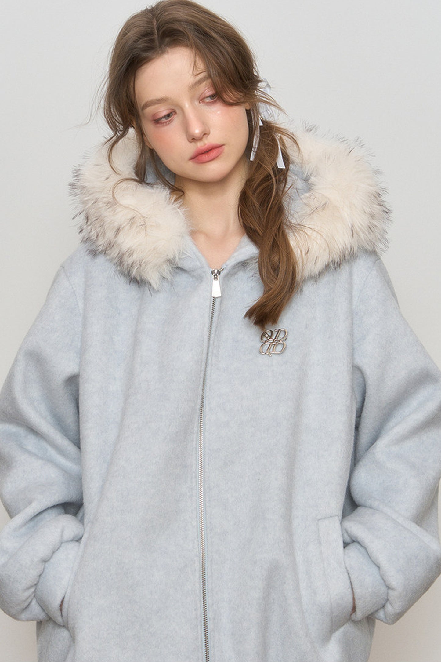 Hooded Fur Collar Woolen Jacket