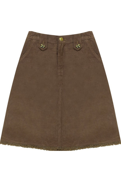 Brown Corduroy Mid-Length Skirt