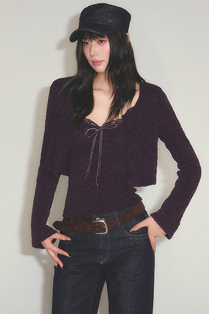 Knit Cardigan With Lace Camisole