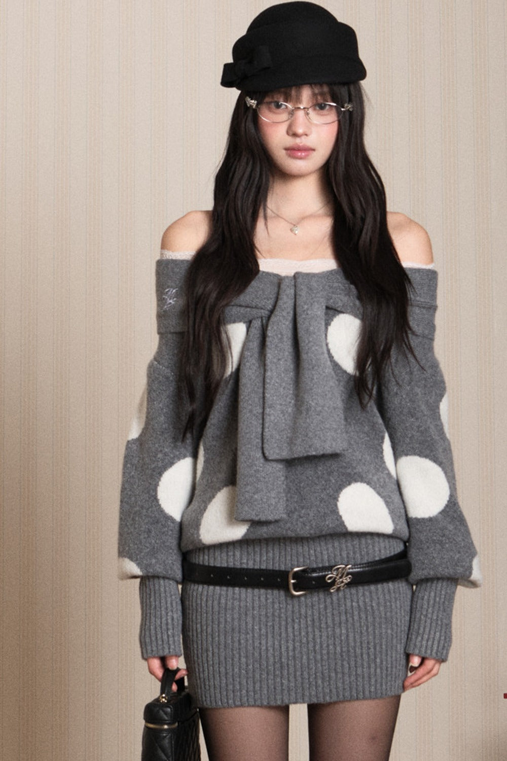 One-Shoulder Lace Knot Sweater Dress