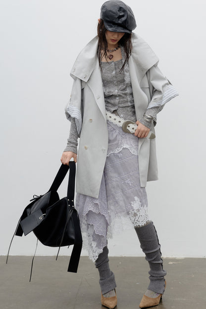 Silhouette Cape-Style Wide-Sleeve Trench Coat