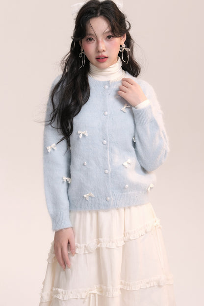 Ballet Bow Knit Cardigan With Skirt Set