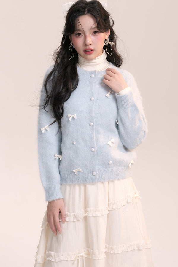 Ballet Bow Knit Cardigan With Skirt Set