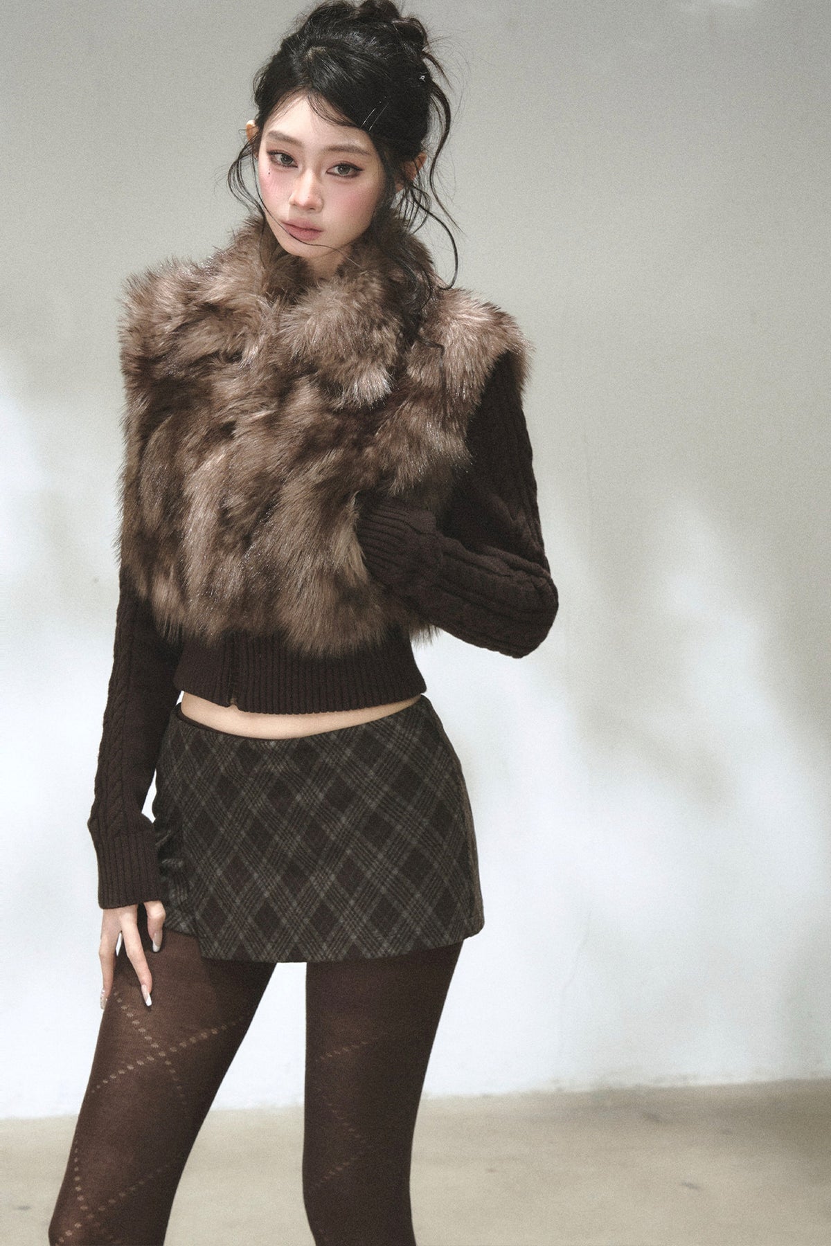 Eco-Friendly Gradient Faux Fur Knitted Jacket
