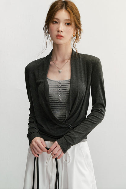 Cross V-Neck Knit Top and Camisole Set