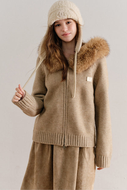 Thick Hooded Zip-Up Knit Cardigan Jacket