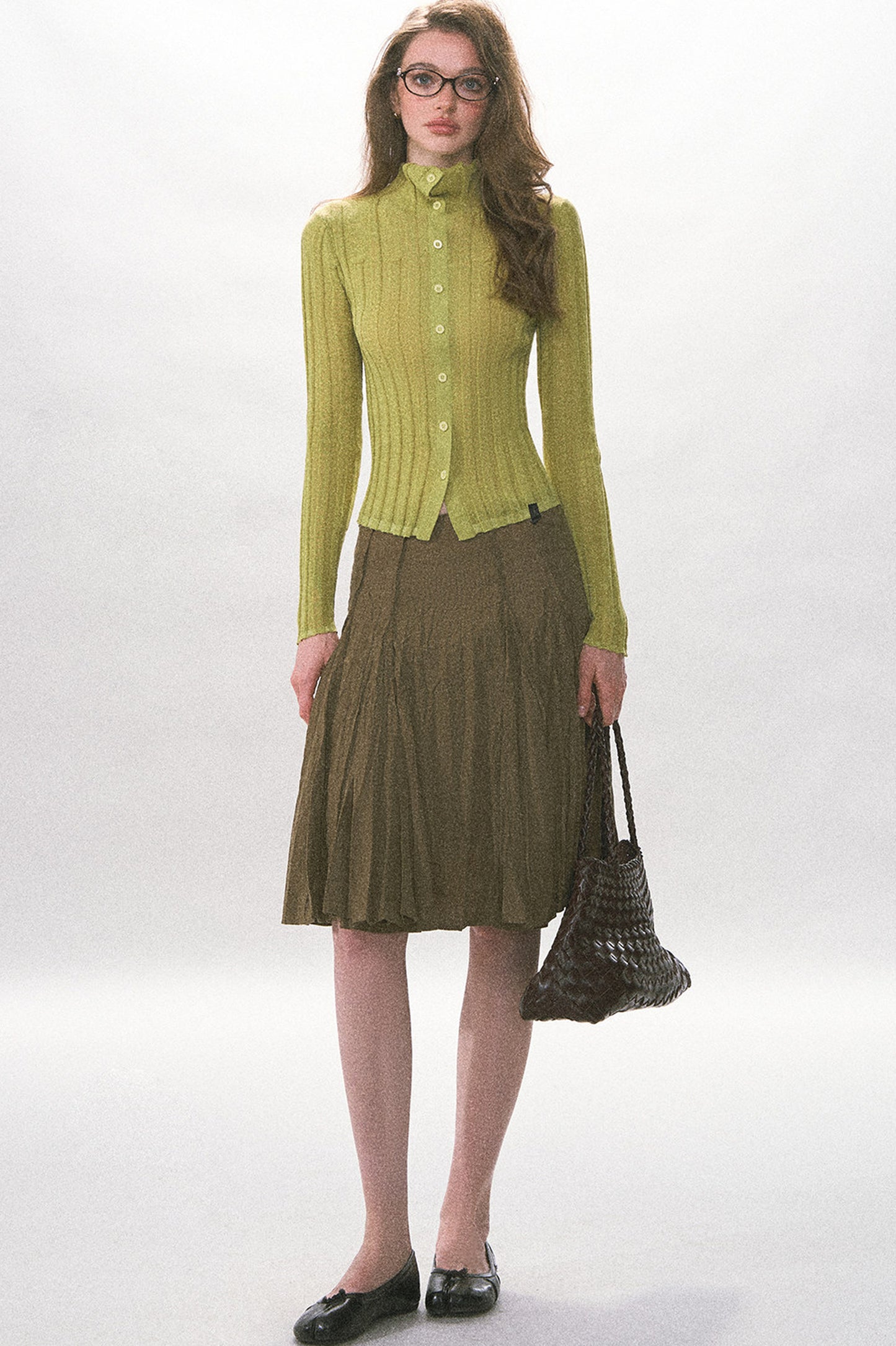 Single-Breasted Vertical Ribbed Stand Collar Knit Cardigan