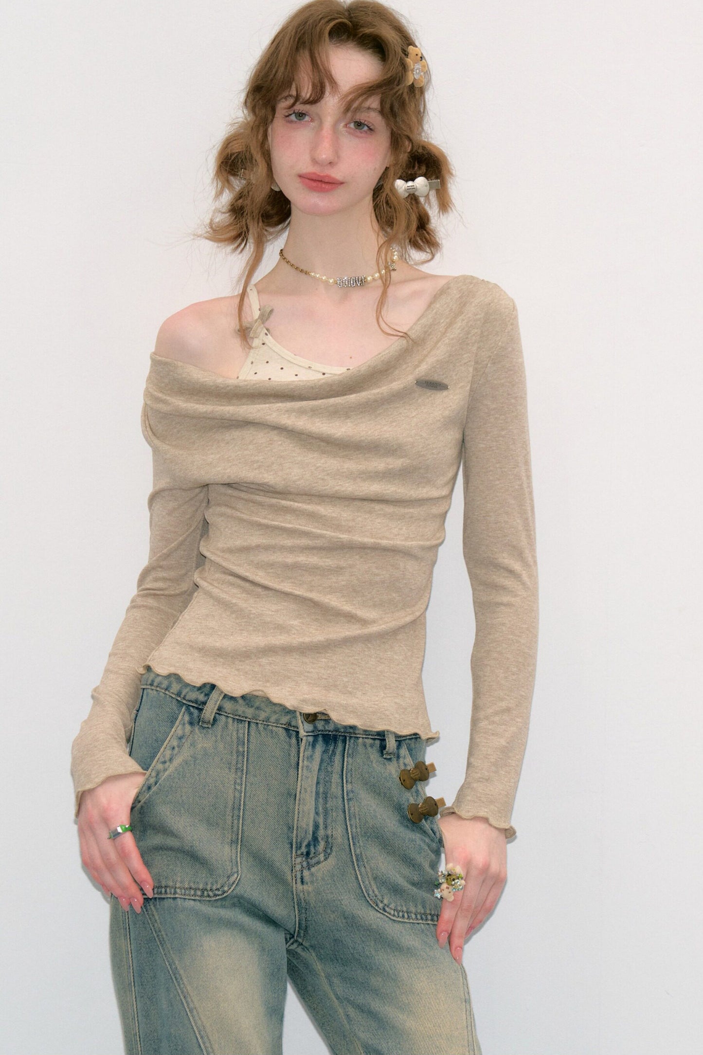 Cowl Neck Knit Base Layer Top