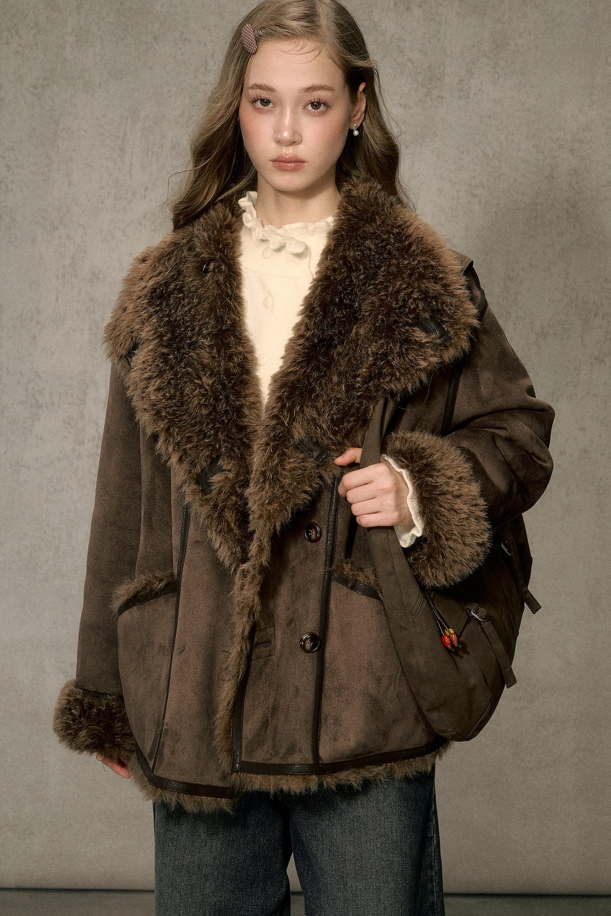Reversible Faux Suede Fur Jacket