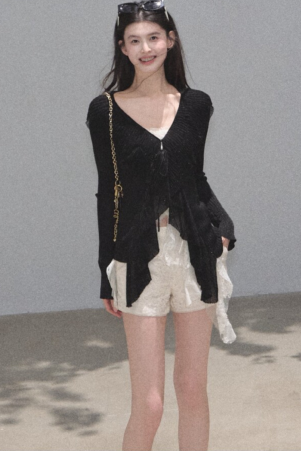 Shimmer V-Neck Long-Sleeve Blouse Top