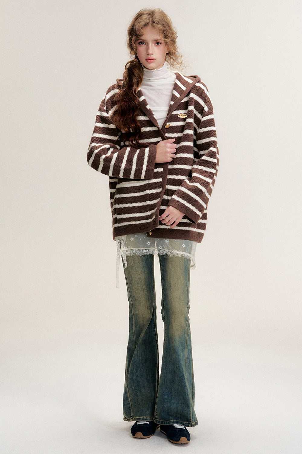 Hooded Striped Knit Cardigan