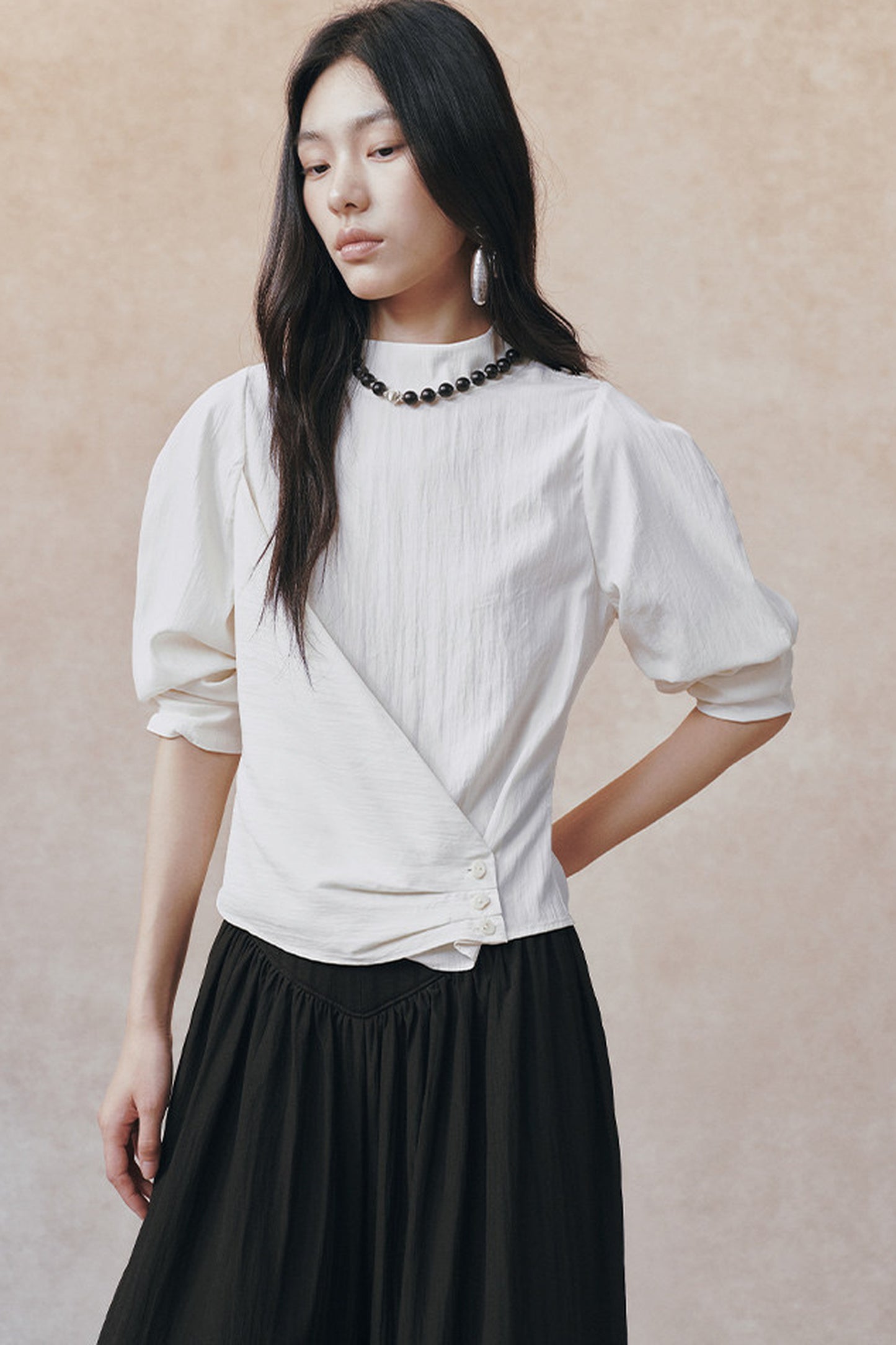 Acetate Half Stand Collar Blouse