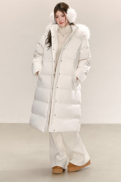 White Raccoon Fur Collar Down Jacket