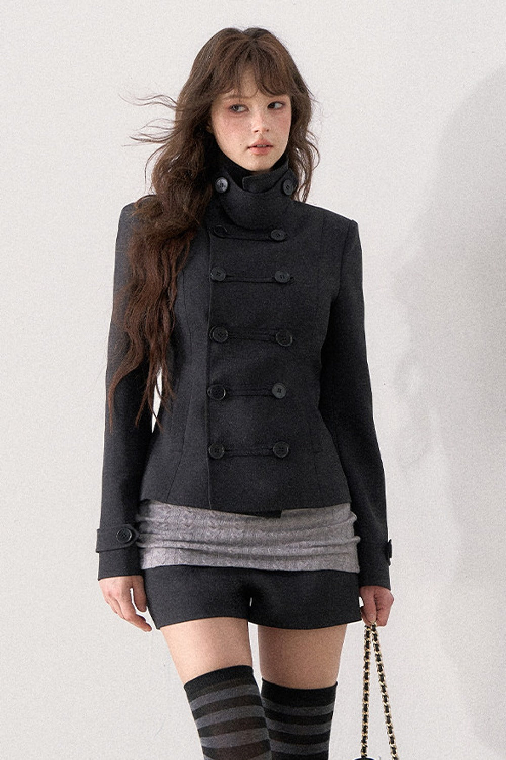 Double-Breasted Blazer and Cuffed Shorts Set