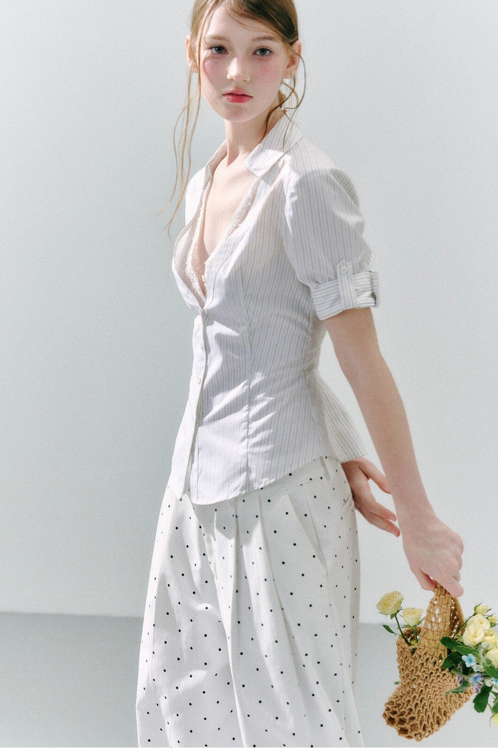 Lace Low Neck Two-Piece Blouse