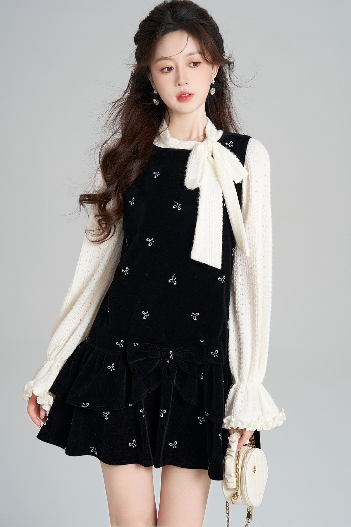 Black Velvet A-Line Dress and Top Set-Up