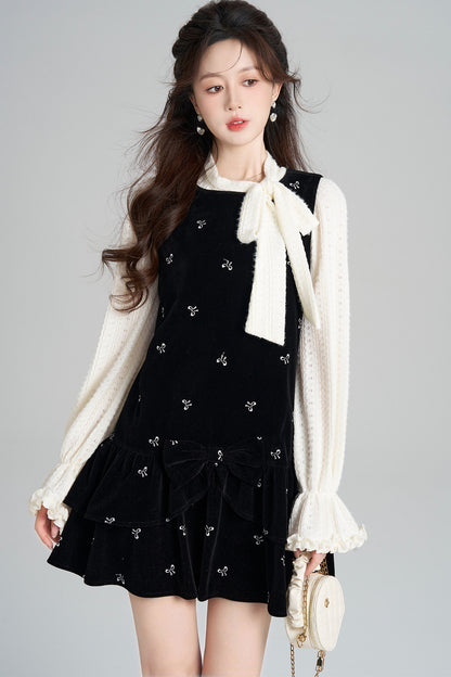 Black Velvet A-Line Dress and Top Set-Up