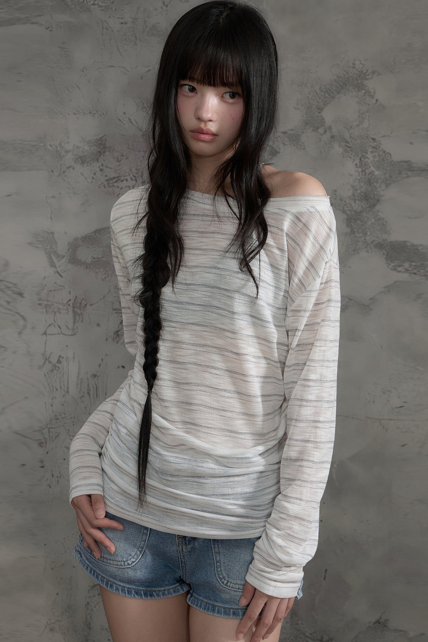 Striped Slightly Off-Shoulder Cover-Up, Pants and Top Set