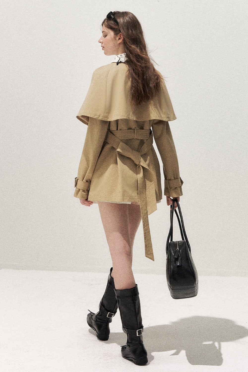 Detachable Cape Crochet Collar Trench Coat