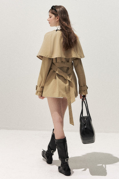 Detachable Cape Crochet Collar Trench Coat