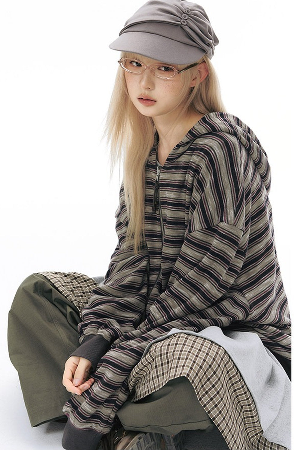 Reversible Striped Hooded Knit Cardigan