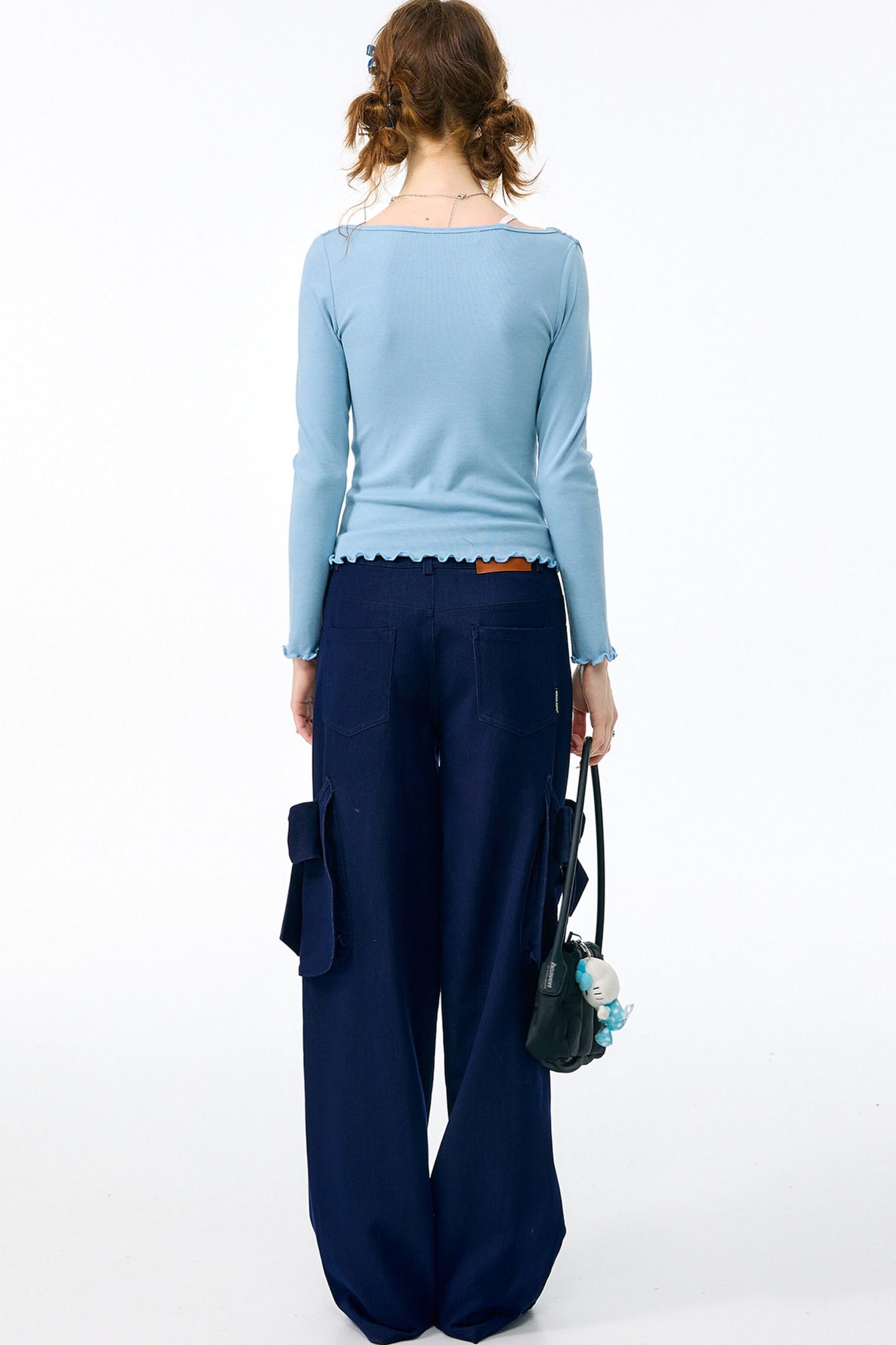 High-Waisted Bow Pocket Wide-Leg Pants