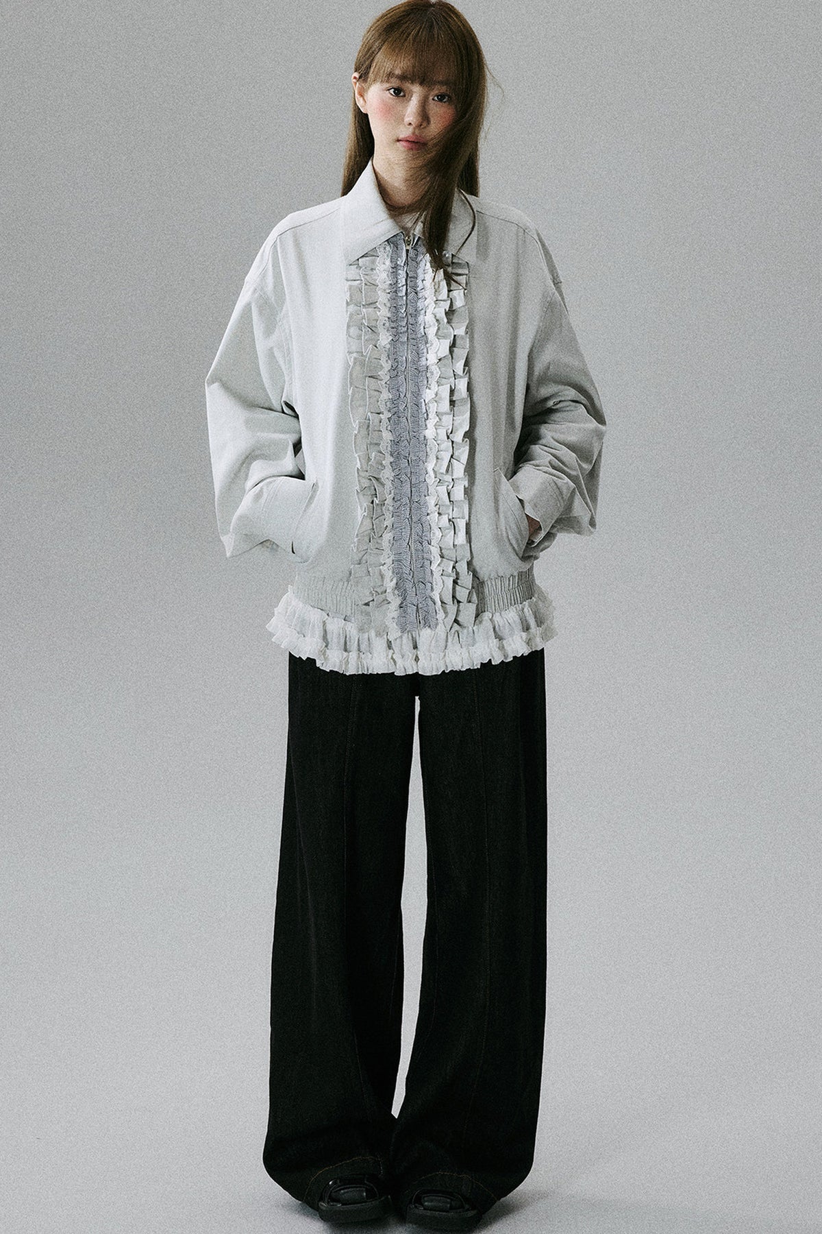 Ruffle Lace Panel Cotton Jacket