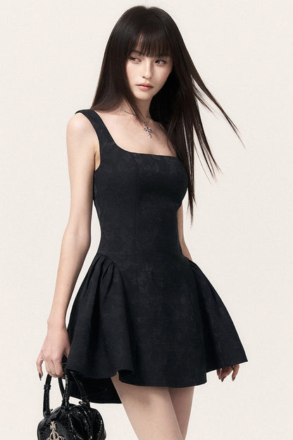 Square Neck Butterfly Jacquard Dress