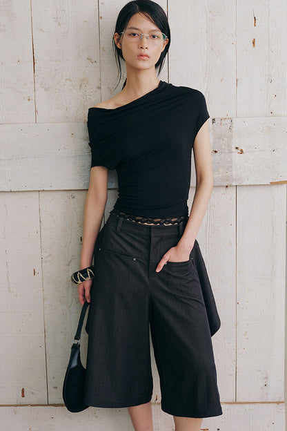 Off-Shoulder Embroidered Lace Knit Top