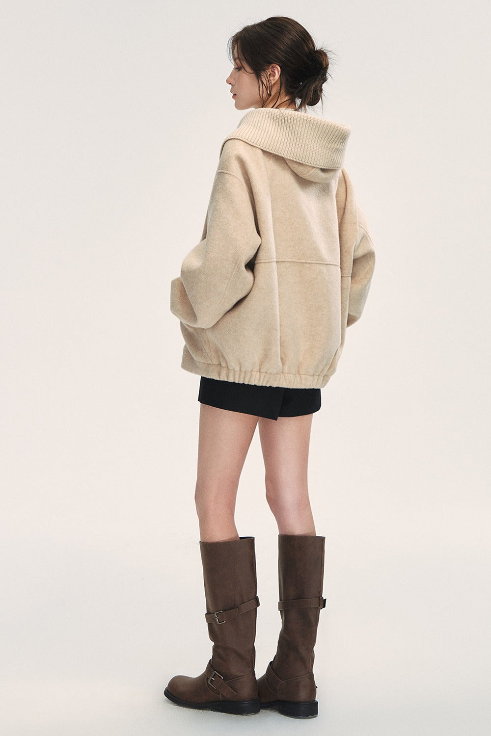 Knitted Large Lapel Patchwork Woolen Jacket