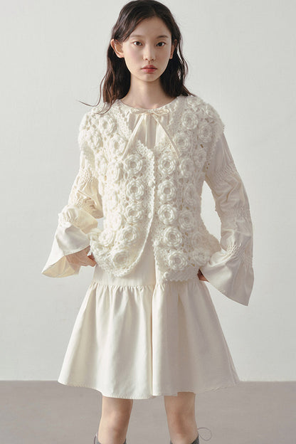 3D Floral Crochet Layered Vest