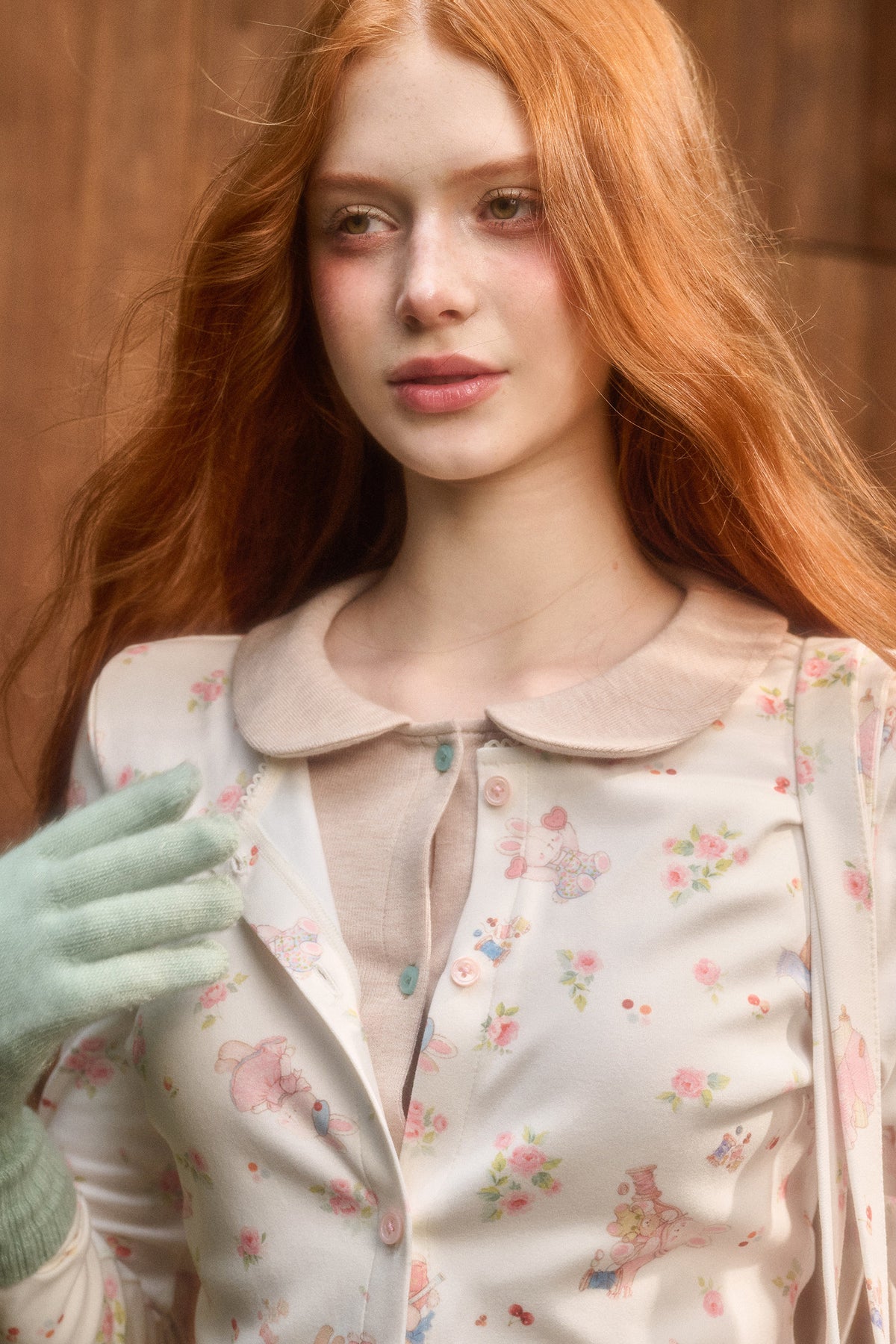 Layered-Look Floral Bunny Cardigan and Pants Set-Up