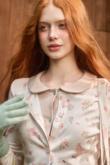 Layered-Look Floral Bunny Cardigan and Pants Set-Up