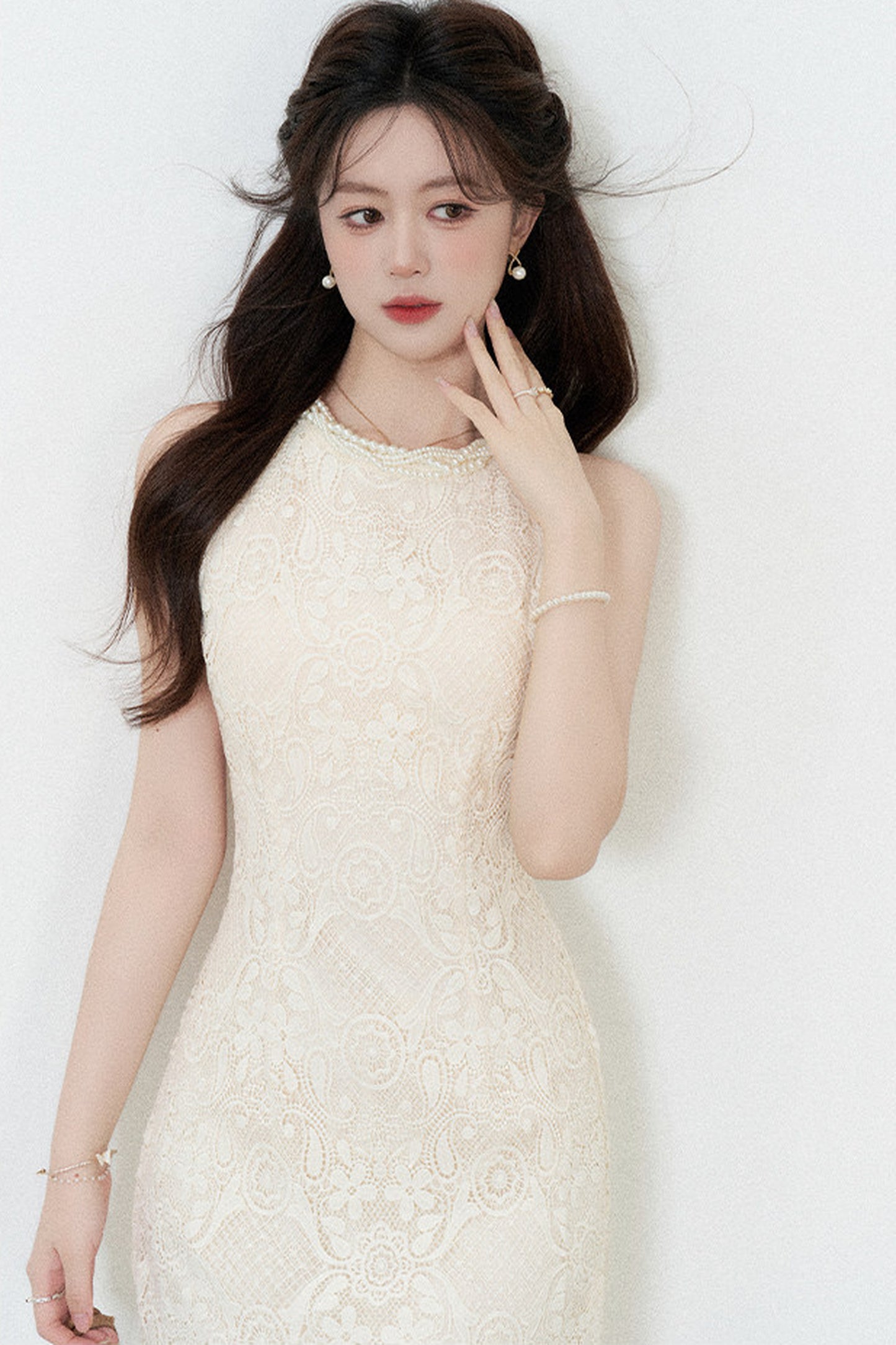 A-Line Halter Neck Lace Dress