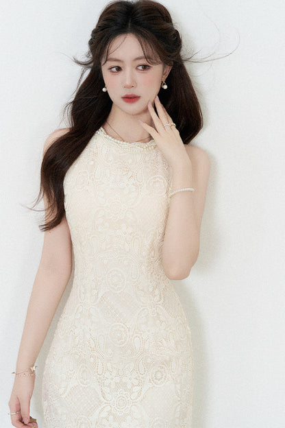 A-Line Halter Neck Lace Dress