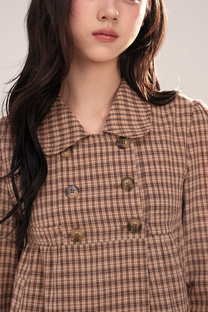 Long-Sleeved Plaid Shirt and Skirt Set-Up