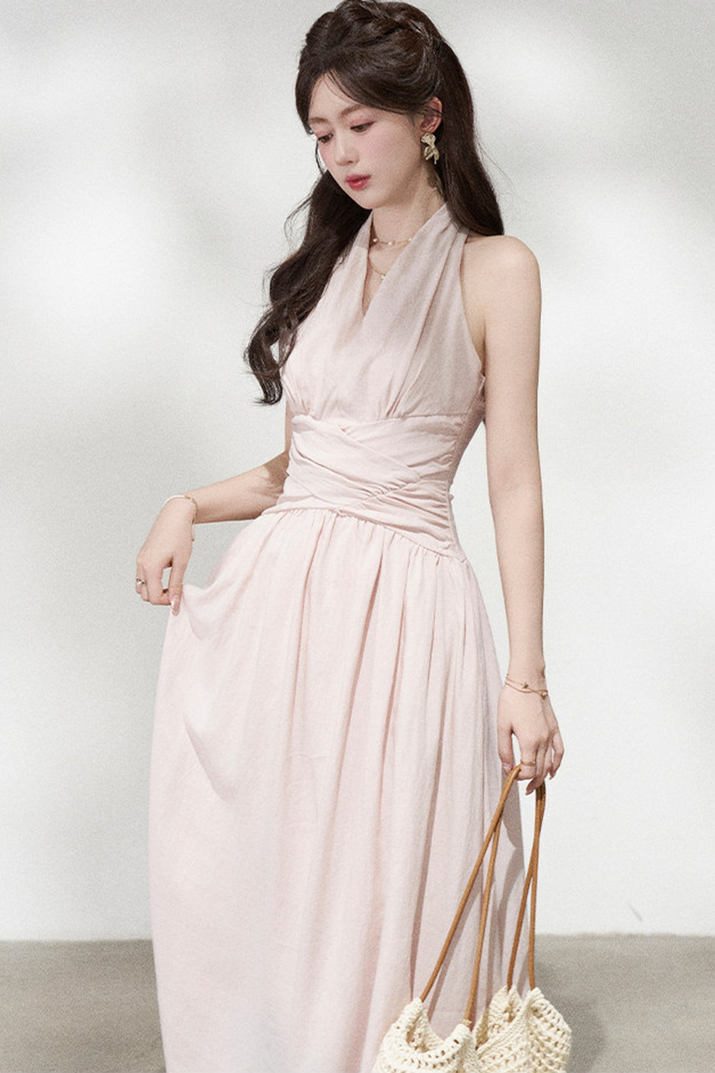 French V-Neck Halter Long Dress