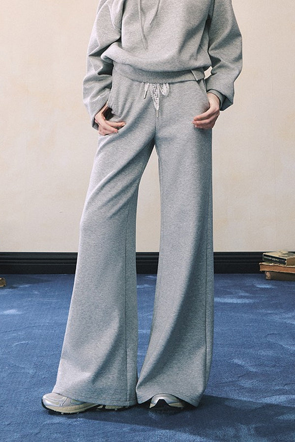 Gray Off-Shoulder Sweatshirt and Sweatpants Skirt Set-Up