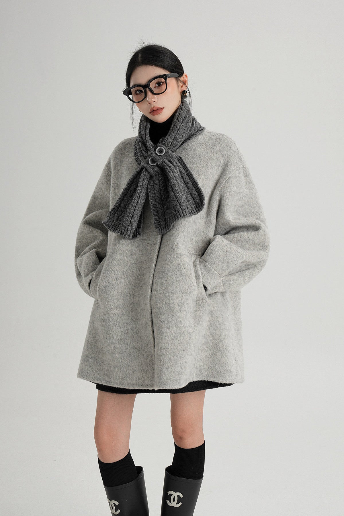 Scarf Collar Double-Sided Wool Coat