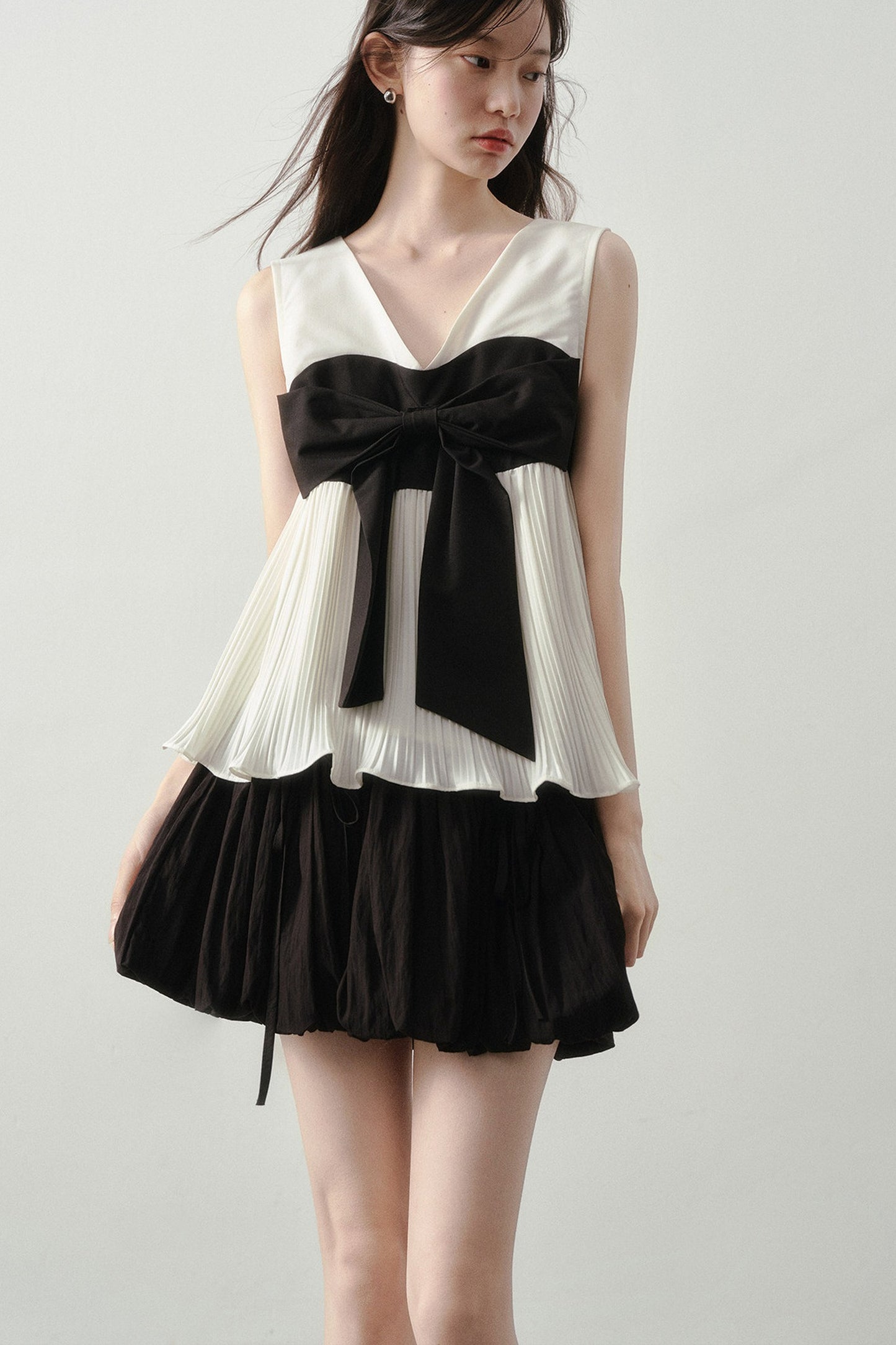 Color-Blocked Ribbon Babydoll Top